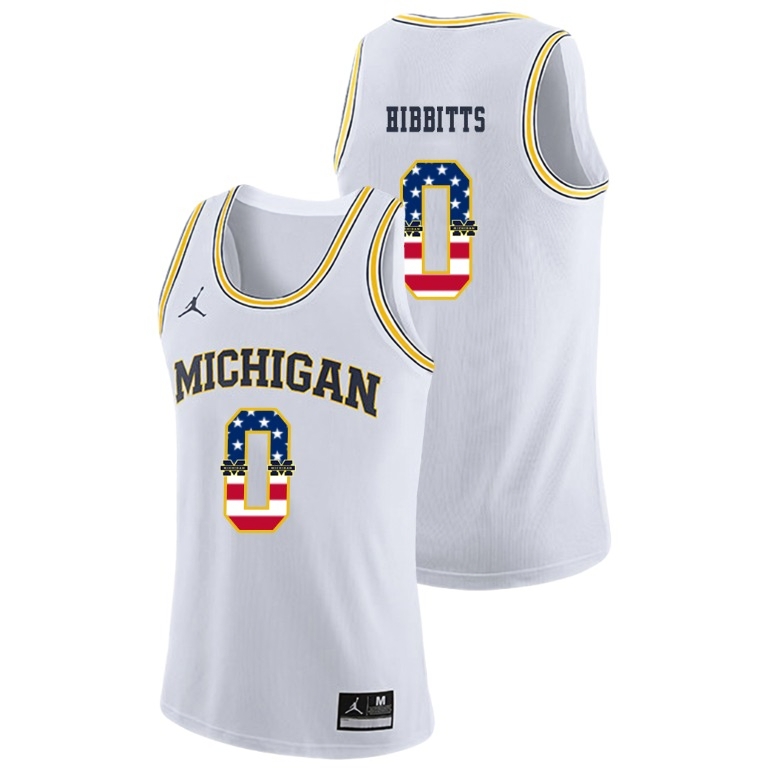 Michigan Wolverines Men's NCAA Brent Hibbitts #0 White Jordan Brand USA Flag College Basketball Jersey BPP6849RT
